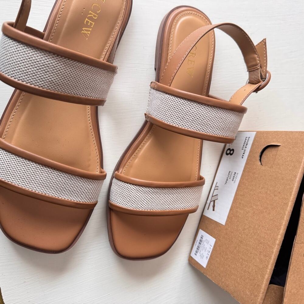 J.Crew Women’s Natural and White Low Heel Double Strap Sandals Sz 8 - Picture 2 of 8